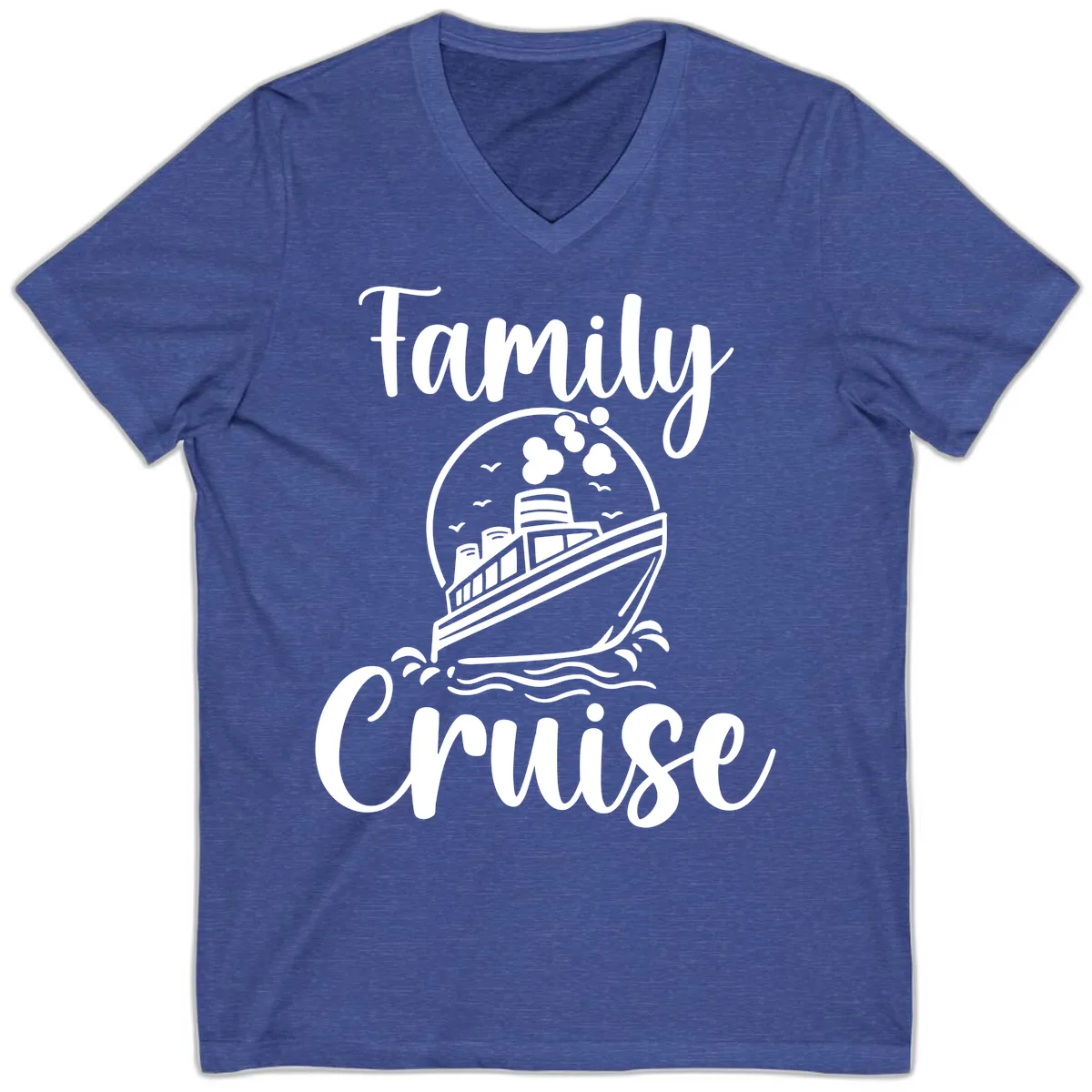 Family Cruise Adventure Ship V-Neck in Heather True Royal