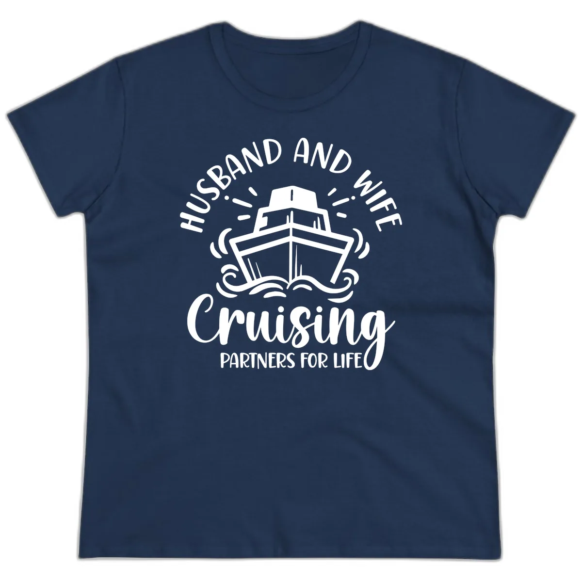 Husband And Wife Cruising Partners Ladies Tee in Navy