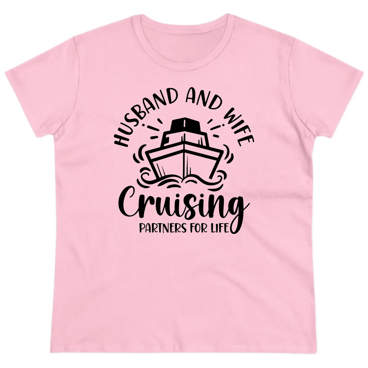 Husband And Wife Cruising Partners Ladies Tee in Light Pink