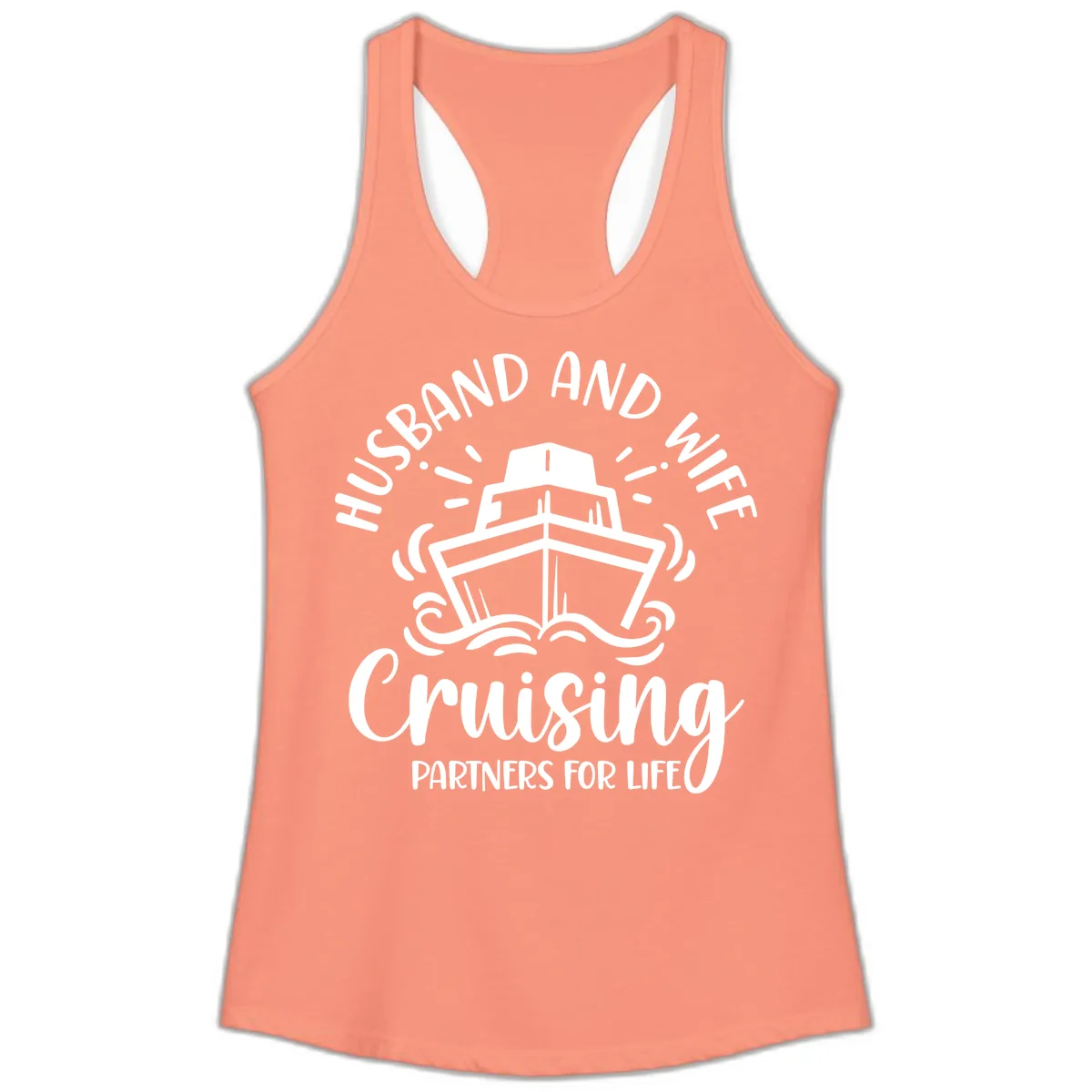 Husband And Wife Cruising Partners Ladies Tank in Solid Light Orange