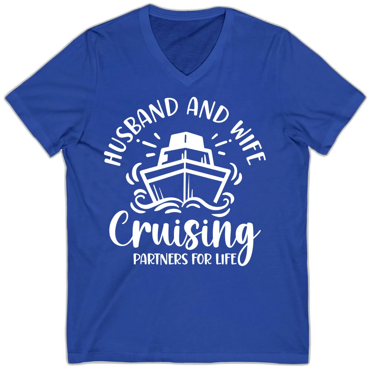 Husband And Wife Cruising Partners V-Neck in True Royal