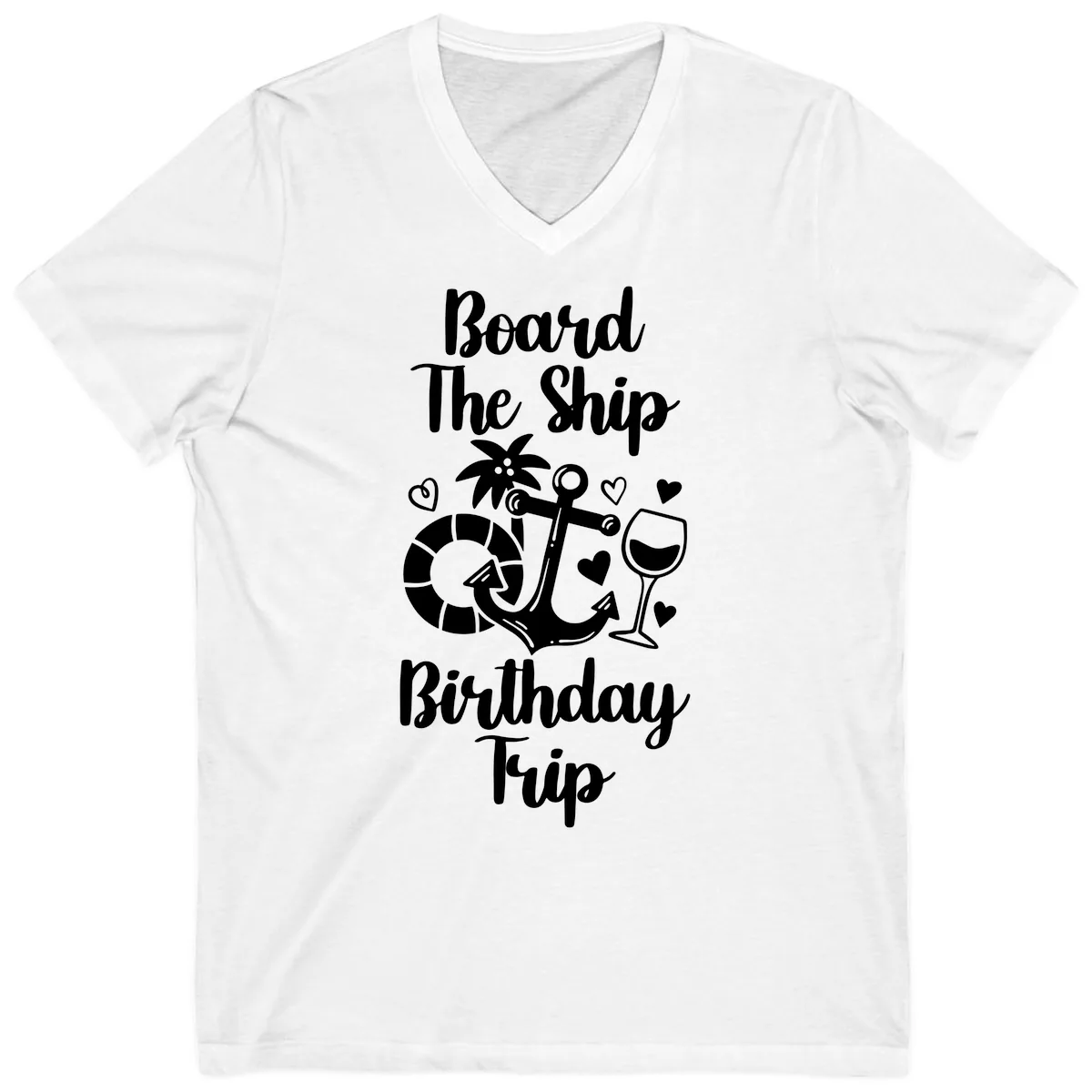 Board The Ship Birthday Trip V-Neck in White