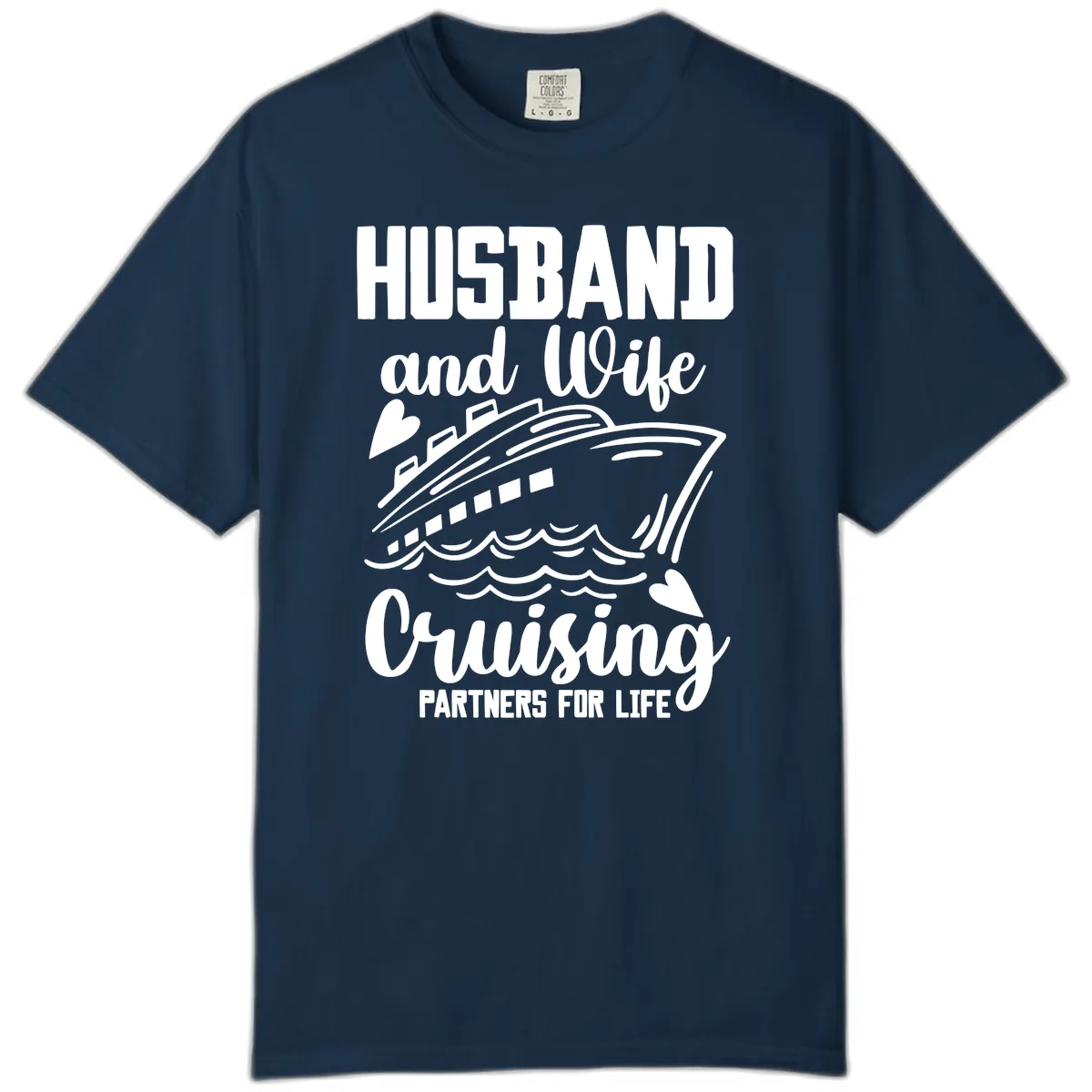 Husband and Wife Cruising Partners For Life Comfort Color in True Navy