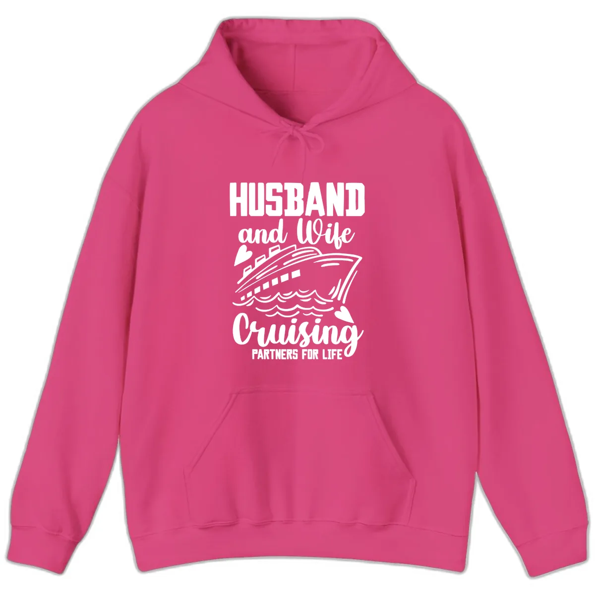 Husband and Wife Cruising Partners For Life Hoodie in Heliconia