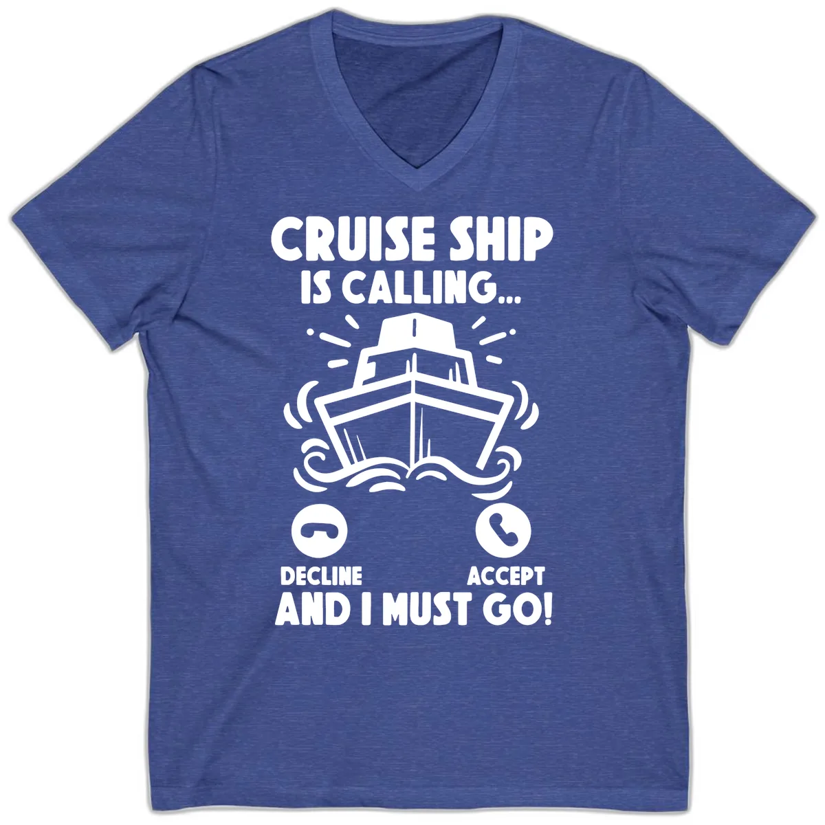 Cruise Ship Is Calling V-Neck in Heather True Royal