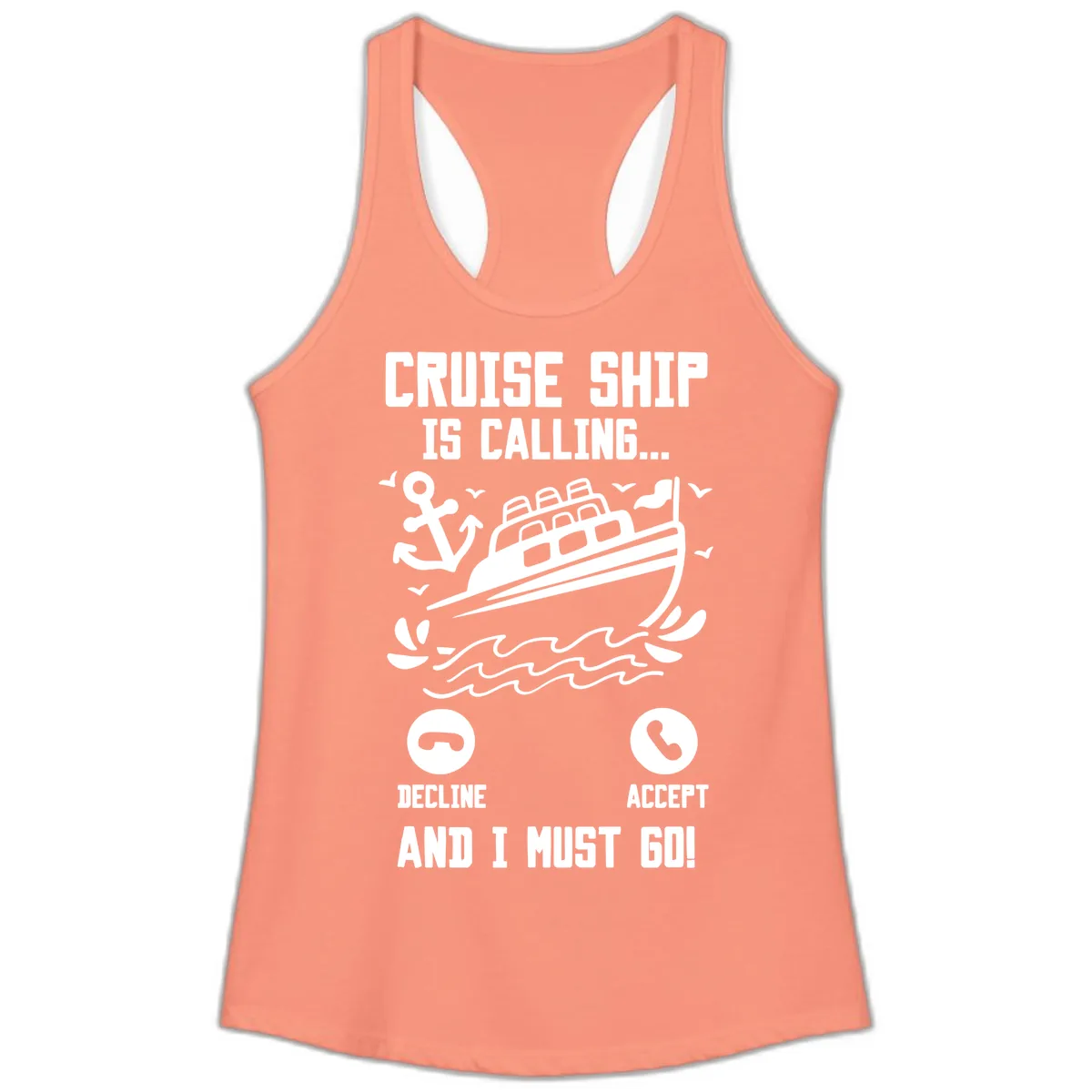 Cruise Ship Is Calling Ladies Tank in Solid Light Orange