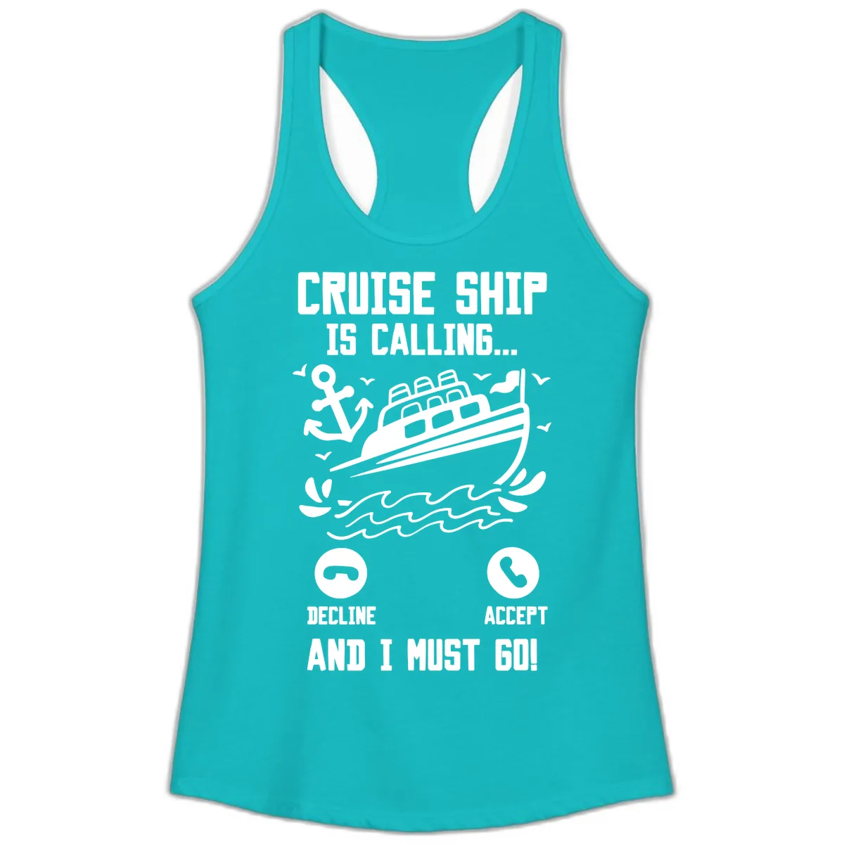 Cruise Ship Is Calling Ladies Tank in Tahiti Blue