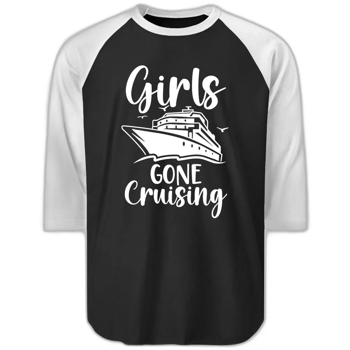 Girls Gone Cruising Raglan 3/4 in Black White