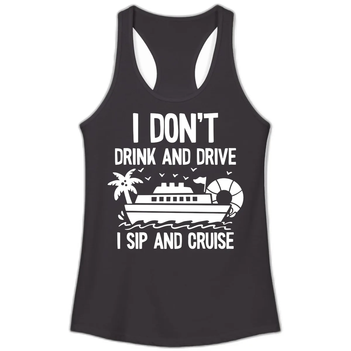 Sip And Cruise Funny Nautical Design Ladies Tank in Black