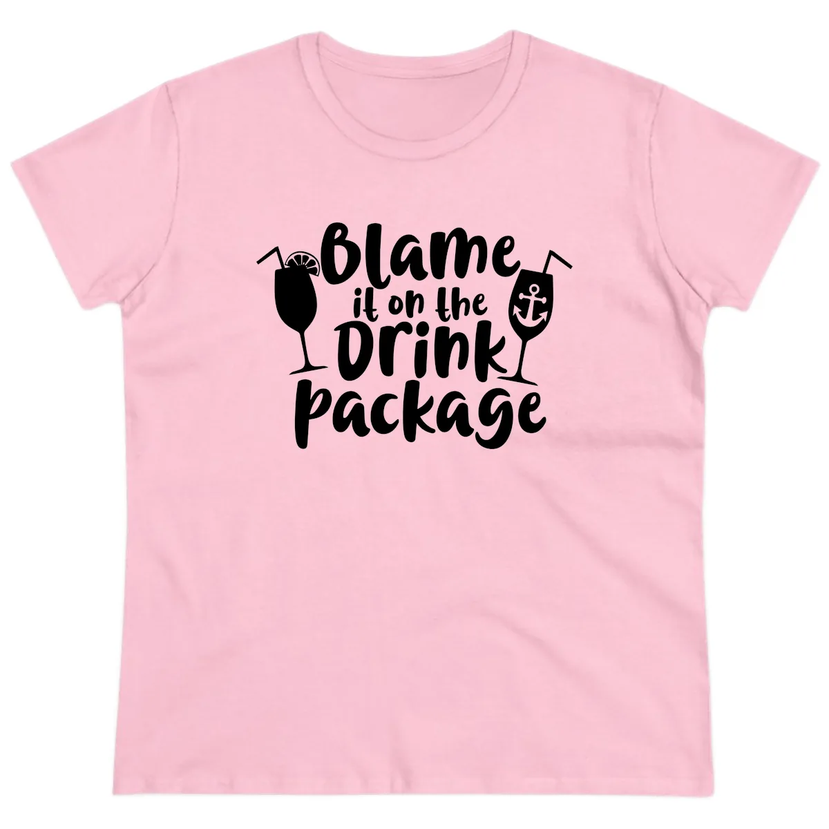 Blame It On The Drink Package Ladies Tee in Light Pink