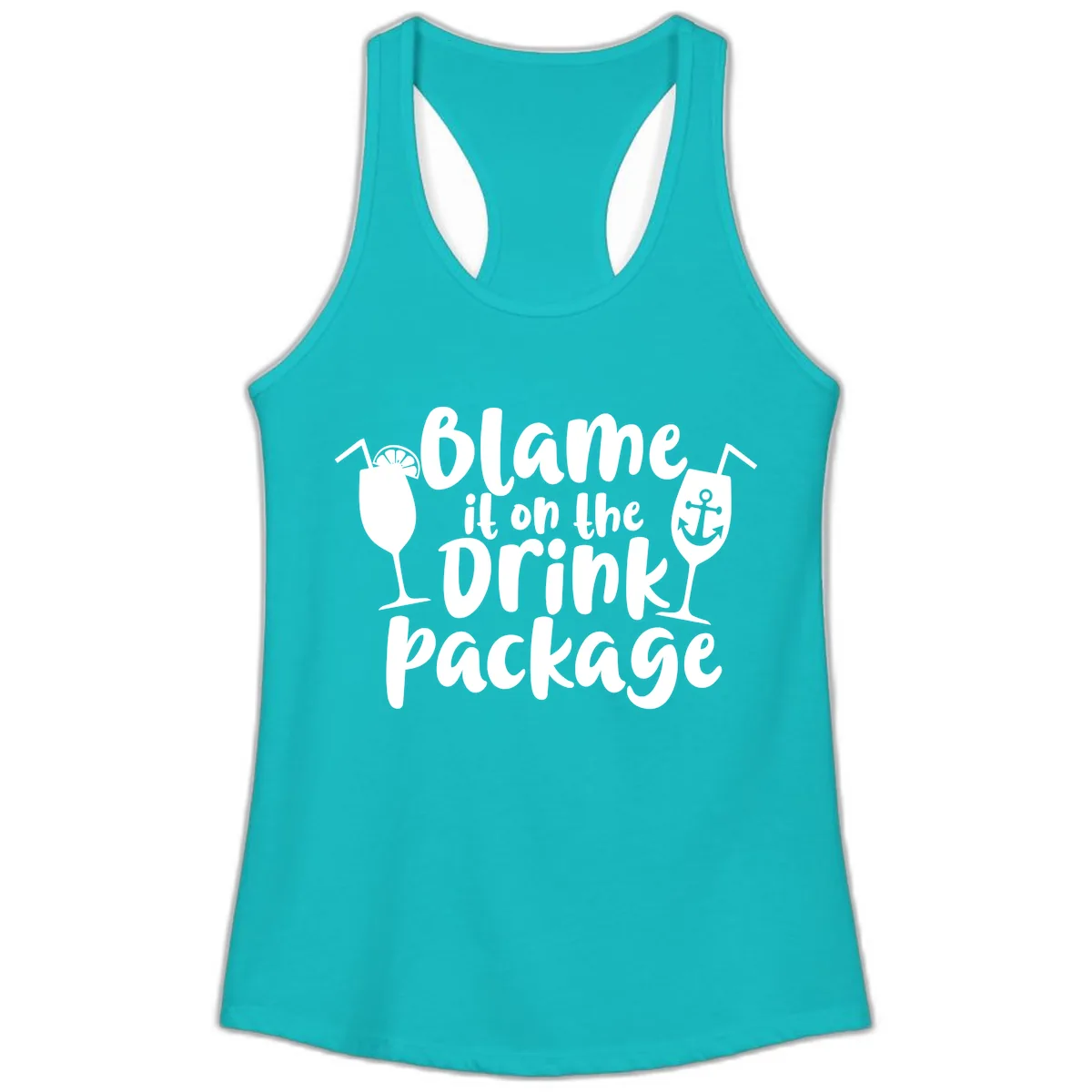 Blame It On The Drink Package Ladies Tank in Tahiti Blue