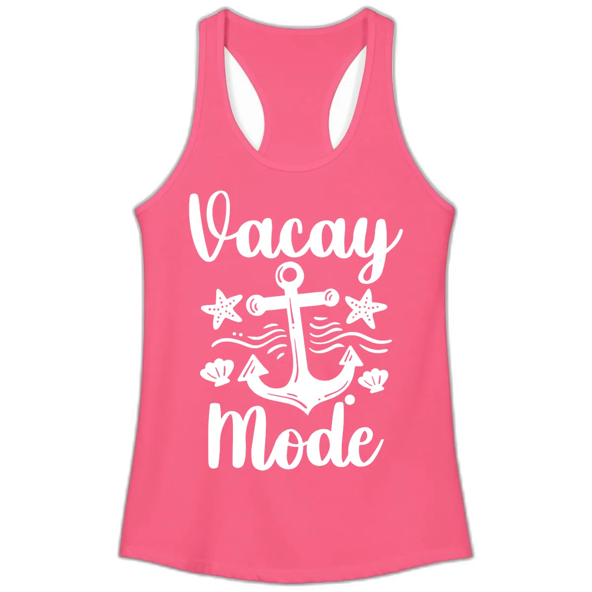 Vacay Mode Anchor Ladies Tank in Solid Hot Pink