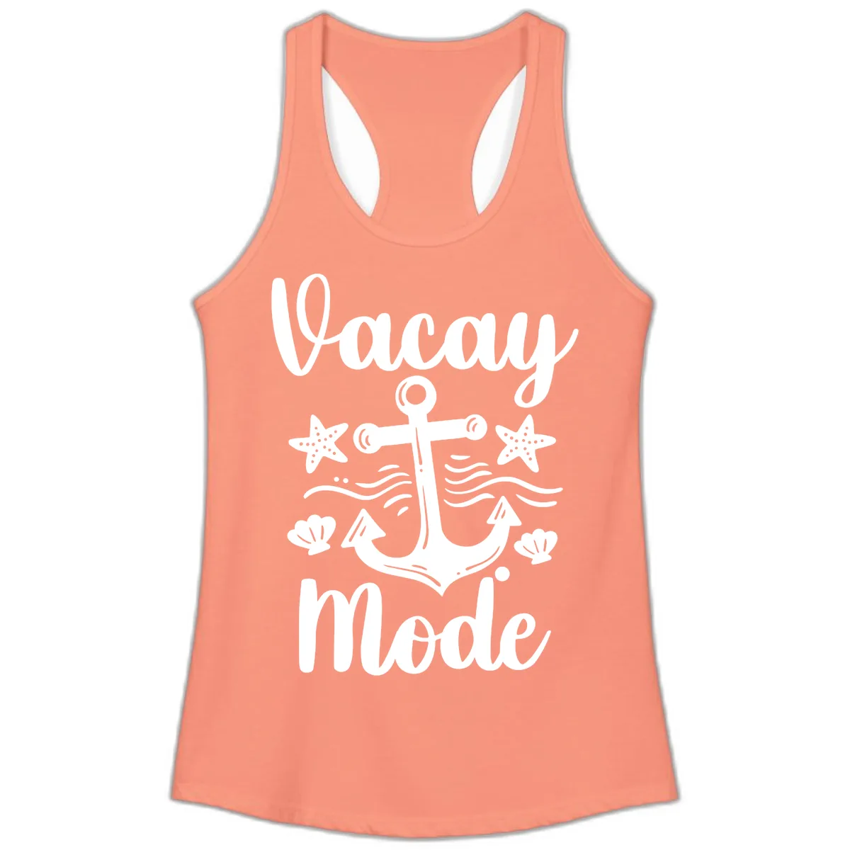 Vacay Mode Anchor Ladies Tank in Solid Light Orange