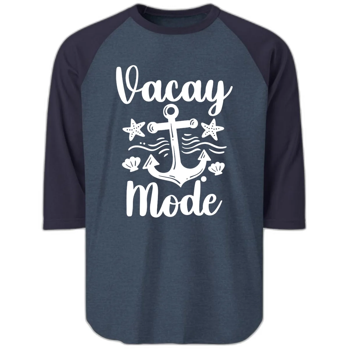Vacay Mode Anchor Raglan 3/4 in Heather Denim Navy