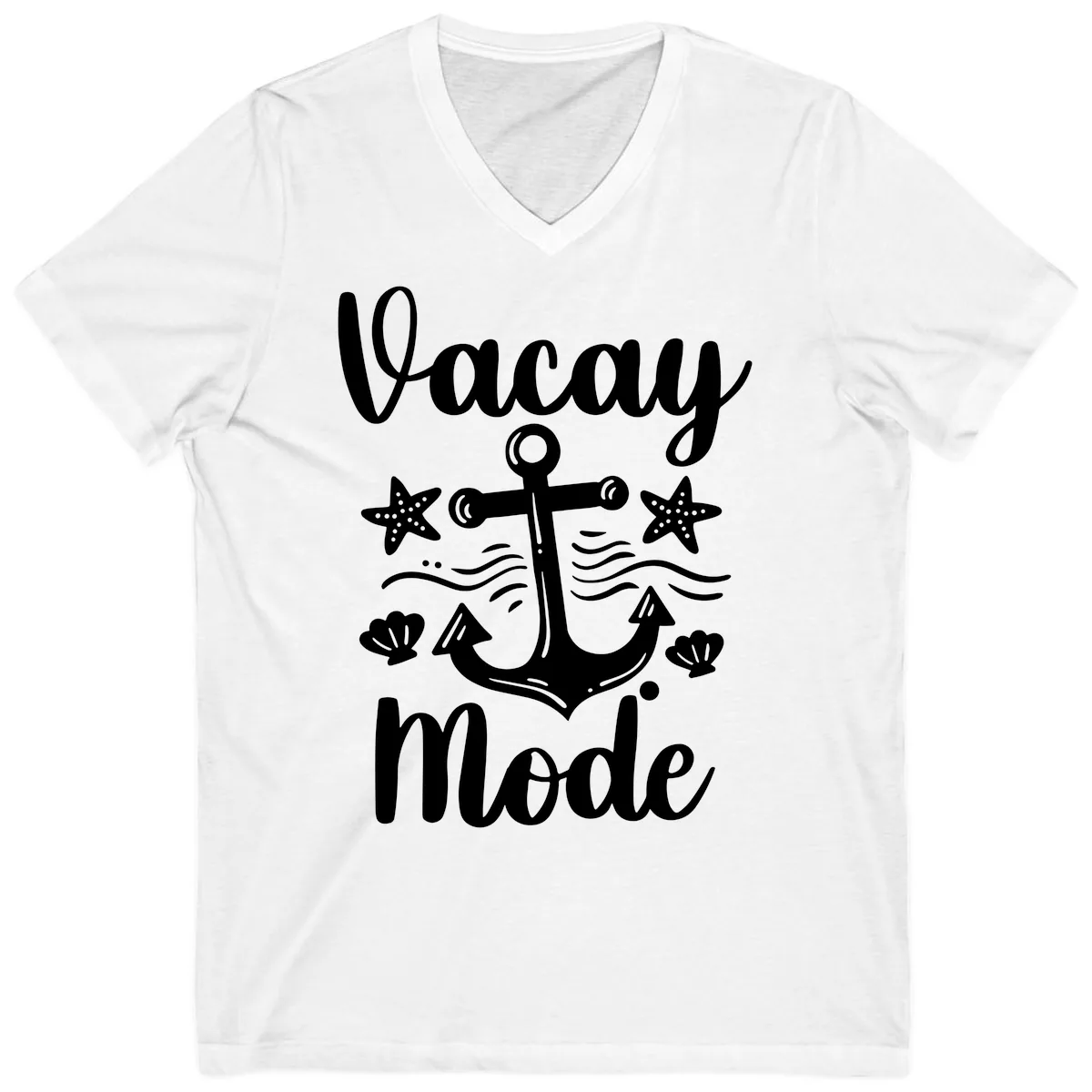 Vacay Mode Anchor V-Neck in White