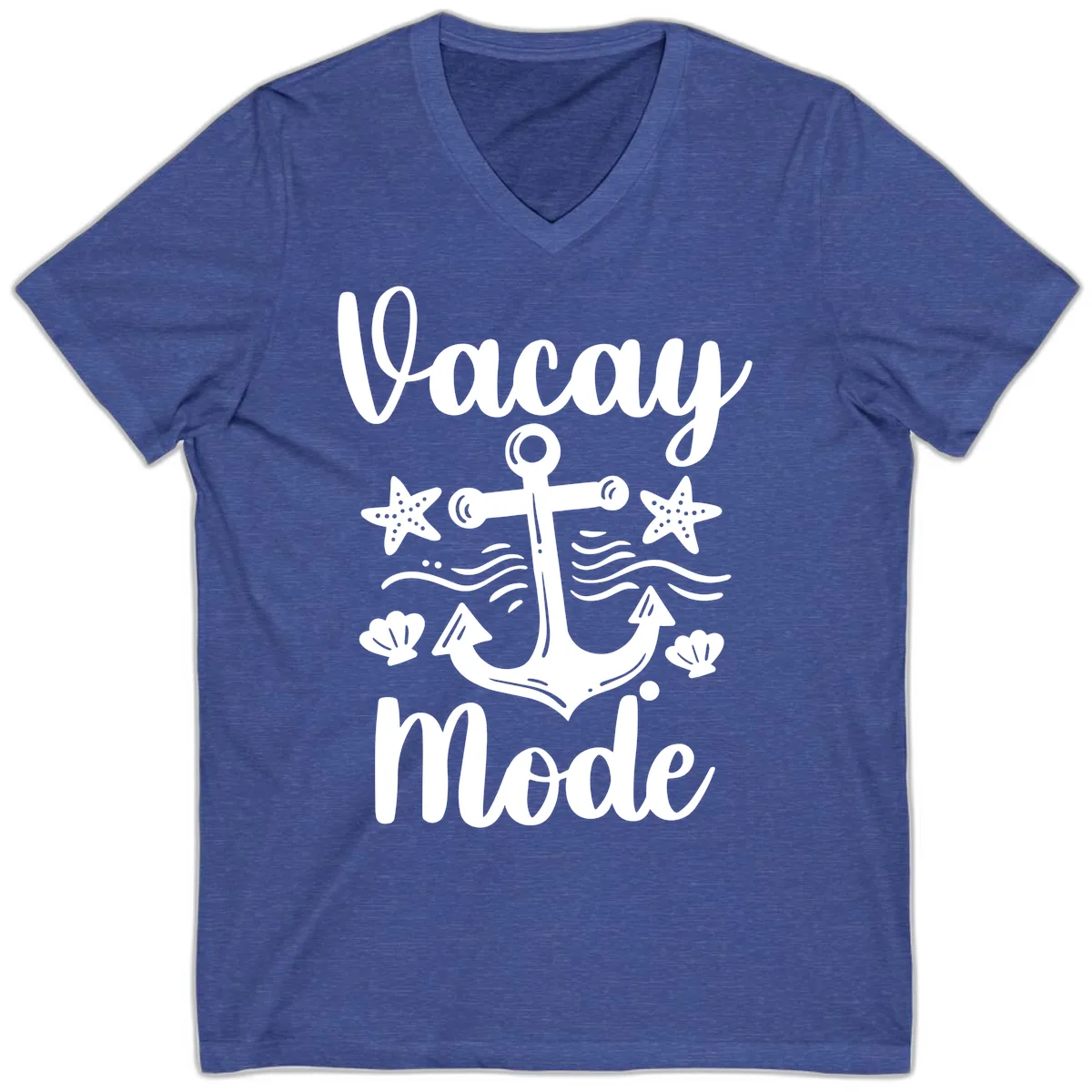 Vacay Mode Anchor V-Neck in Heather True Royal