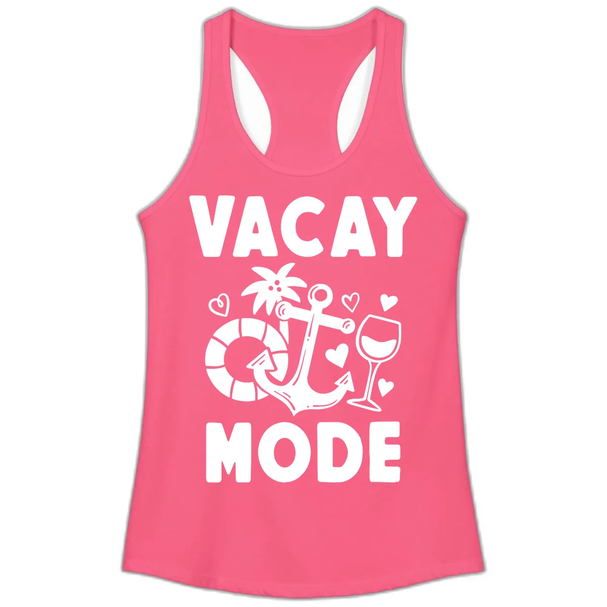 Vacay Mode Anchor Ladies Tank in Solid Hot Pink