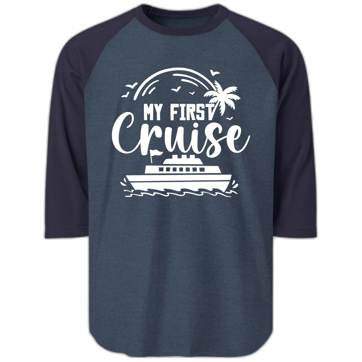 My First Cruise Raglan 3/4 in Heather Denim Navy