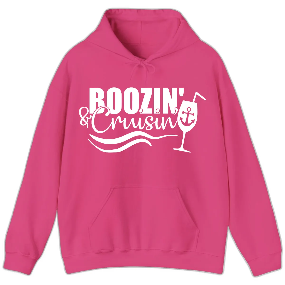 Boozin' & Cruising Nautical Design Hoodie in Heliconia
