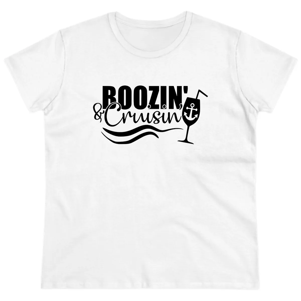 Boozin' & Cruising Nautical Design Ladies Tee in White