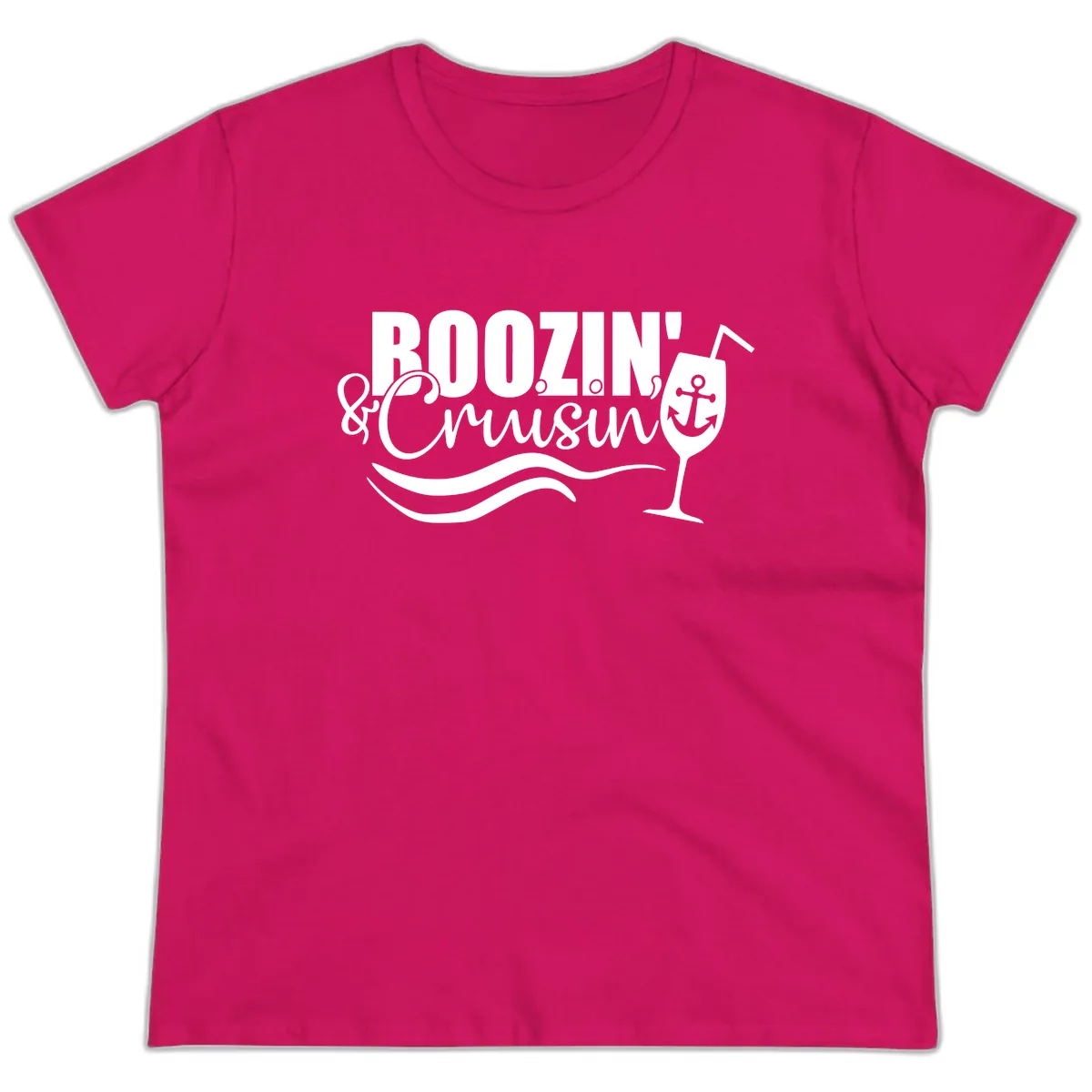 Boozin' & Cruising Nautical Design Ladies Tee in Heliconia