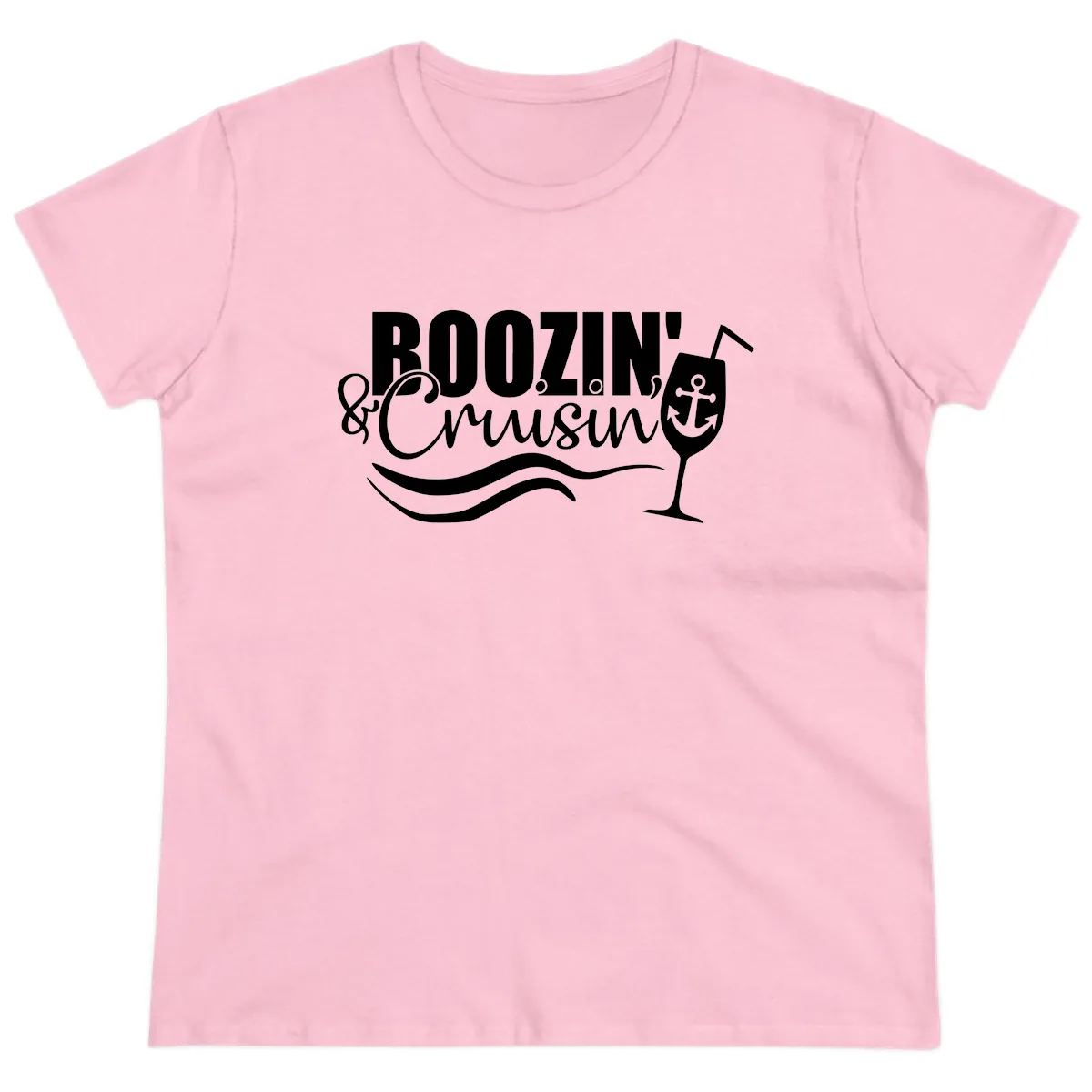 Boozin' & Cruising Nautical Design Ladies Tee in Light Pink