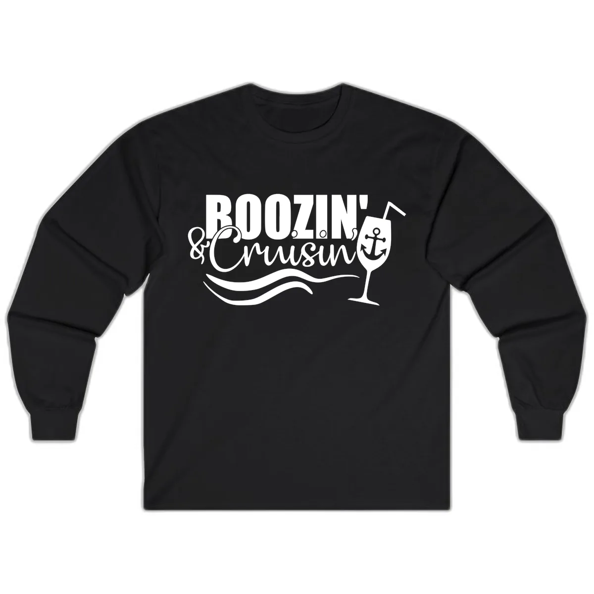 Boozin' & Cruising Nautical Design Long Sleeve in Black