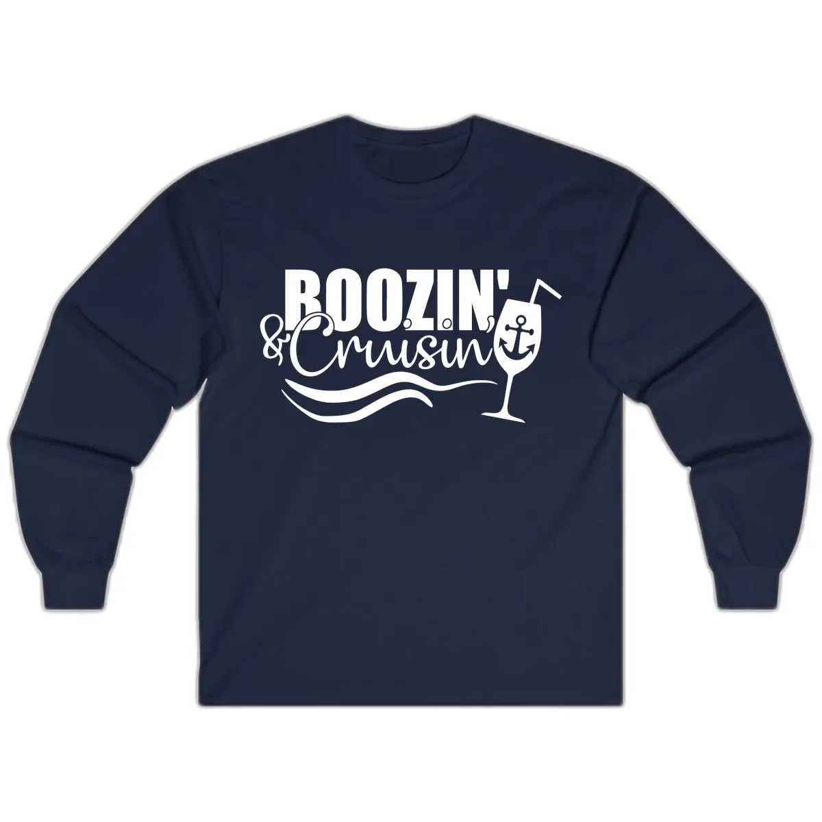 Boozin' & Cruising Nautical Design Long Sleeve in Navy