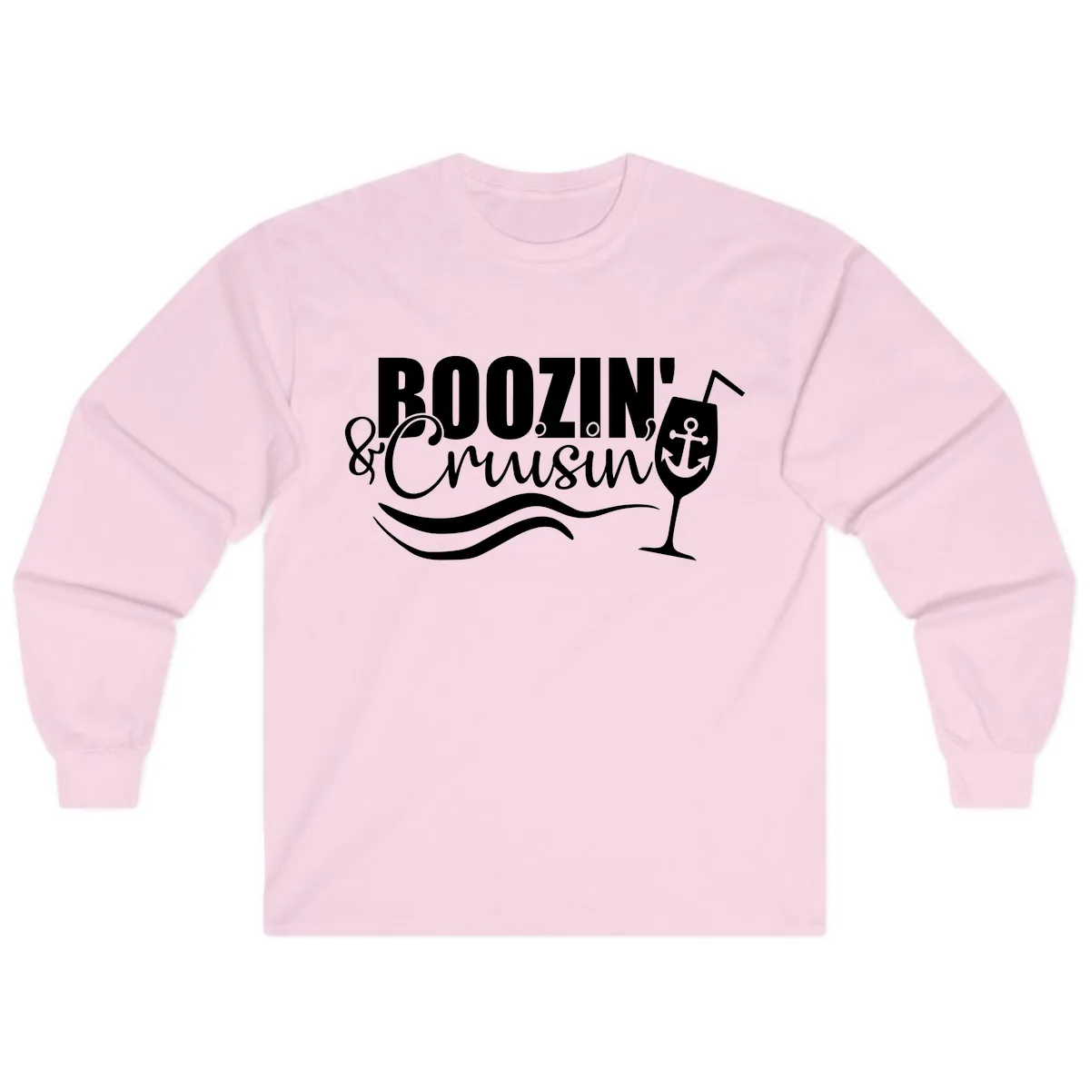 Boozin' & Cruising Nautical Design Long Sleeve in Light Pink