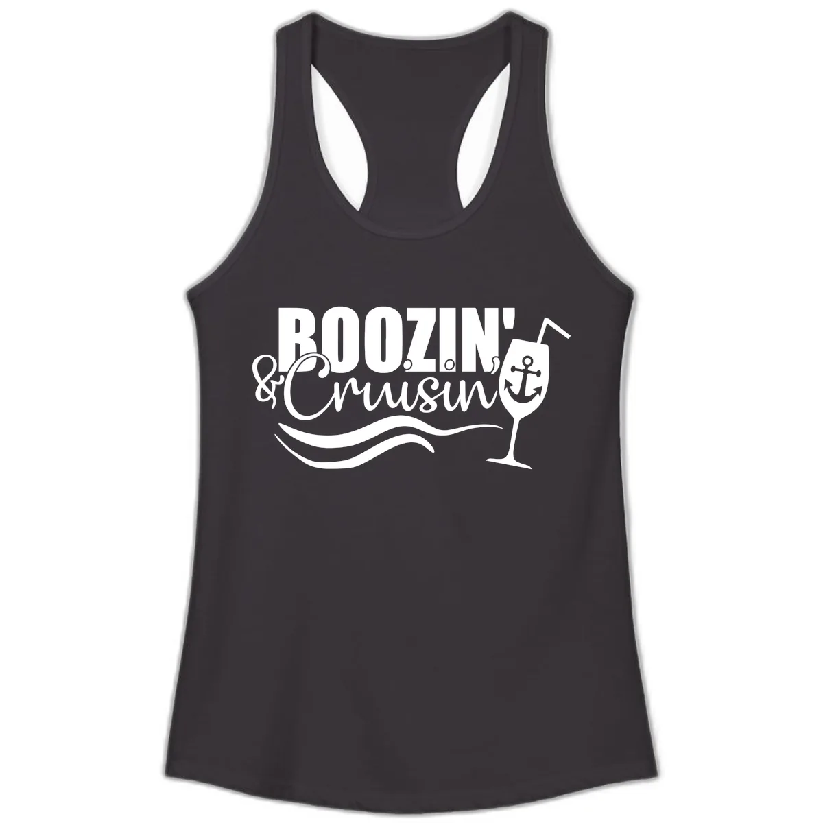 Boozin' & Cruising Nautical Design Ladies Tank in Black