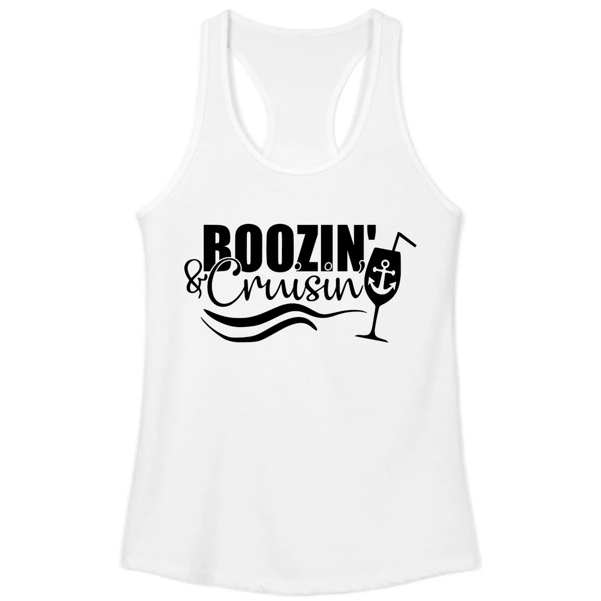 Boozin' & Cruising Nautical Design Ladies Tank in White