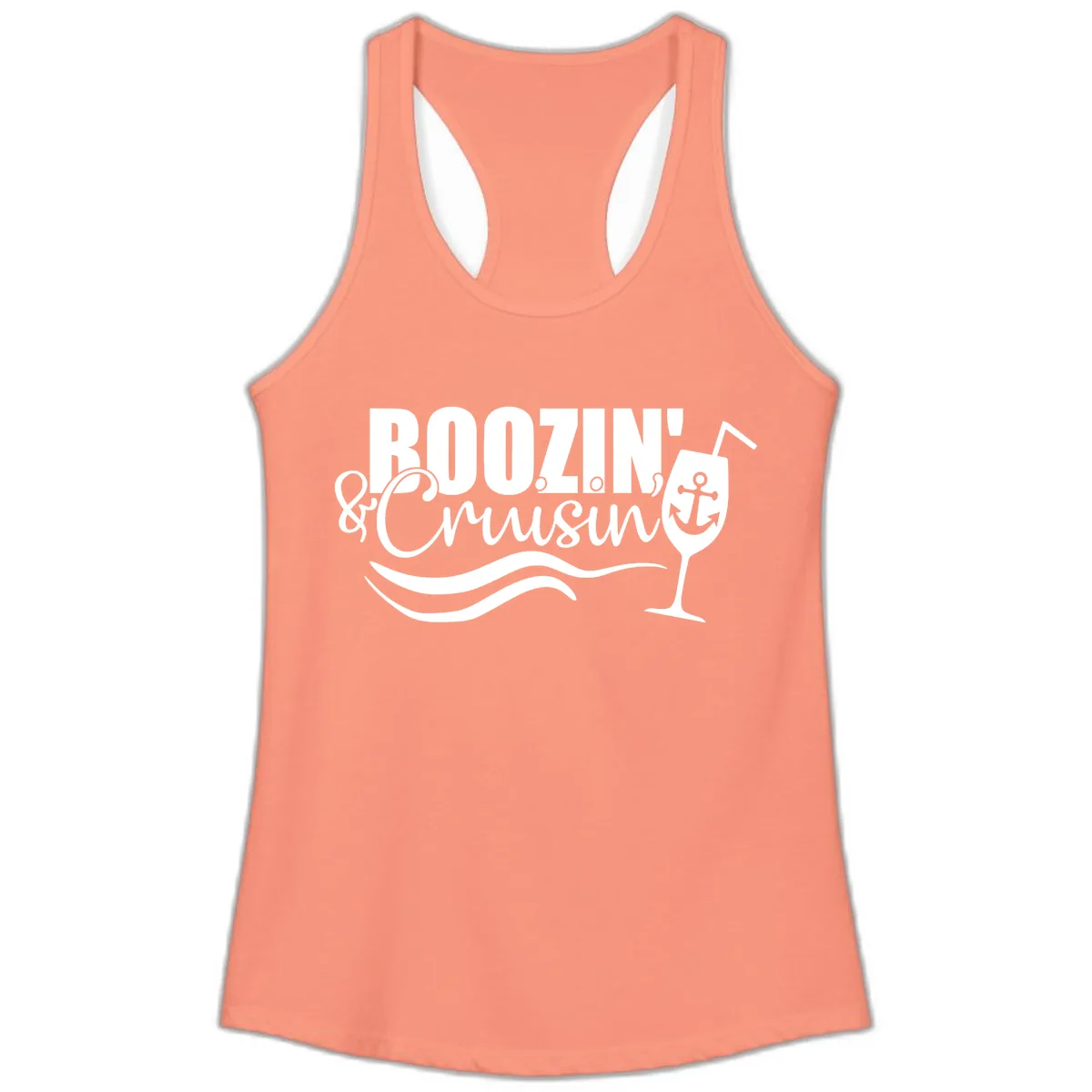 Boozin' & Cruising Nautical Design Ladies Tank in Solid Light Orange