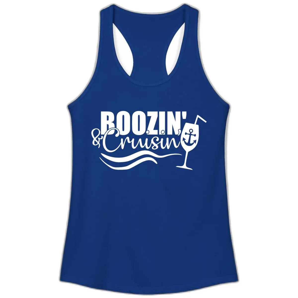 Boozin' & Cruising Nautical Design Ladies Tank in Solid Royal