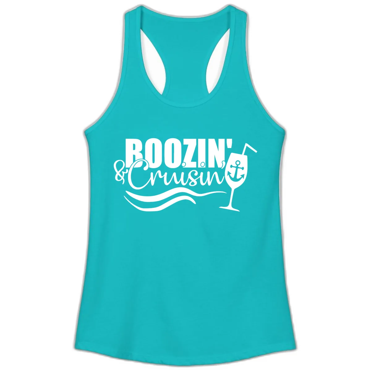 Boozin' & Cruising Nautical Design Ladies Tank in Tahiti Blue