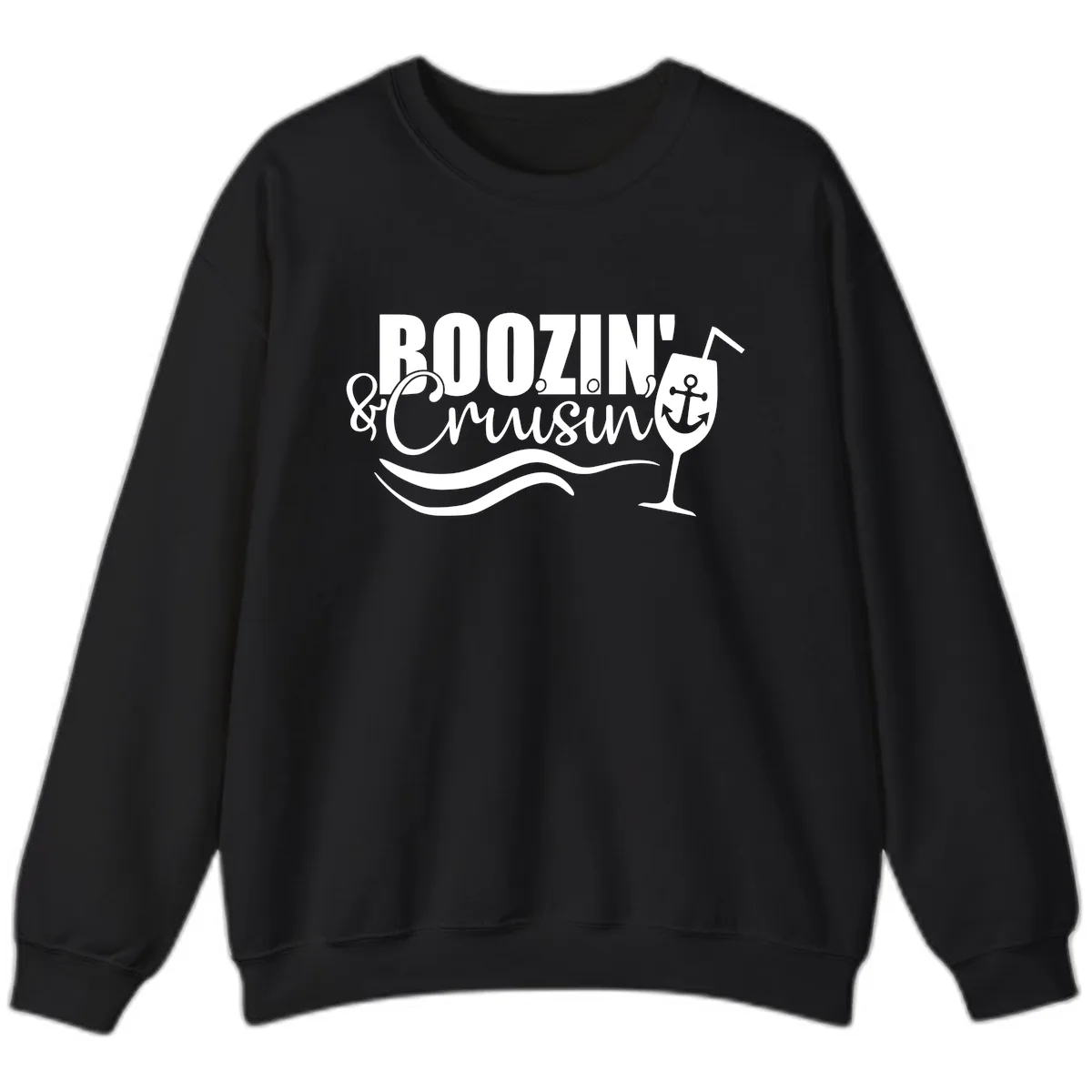 Boozin' & Cruising Nautical Design Sweatshirt in Black
