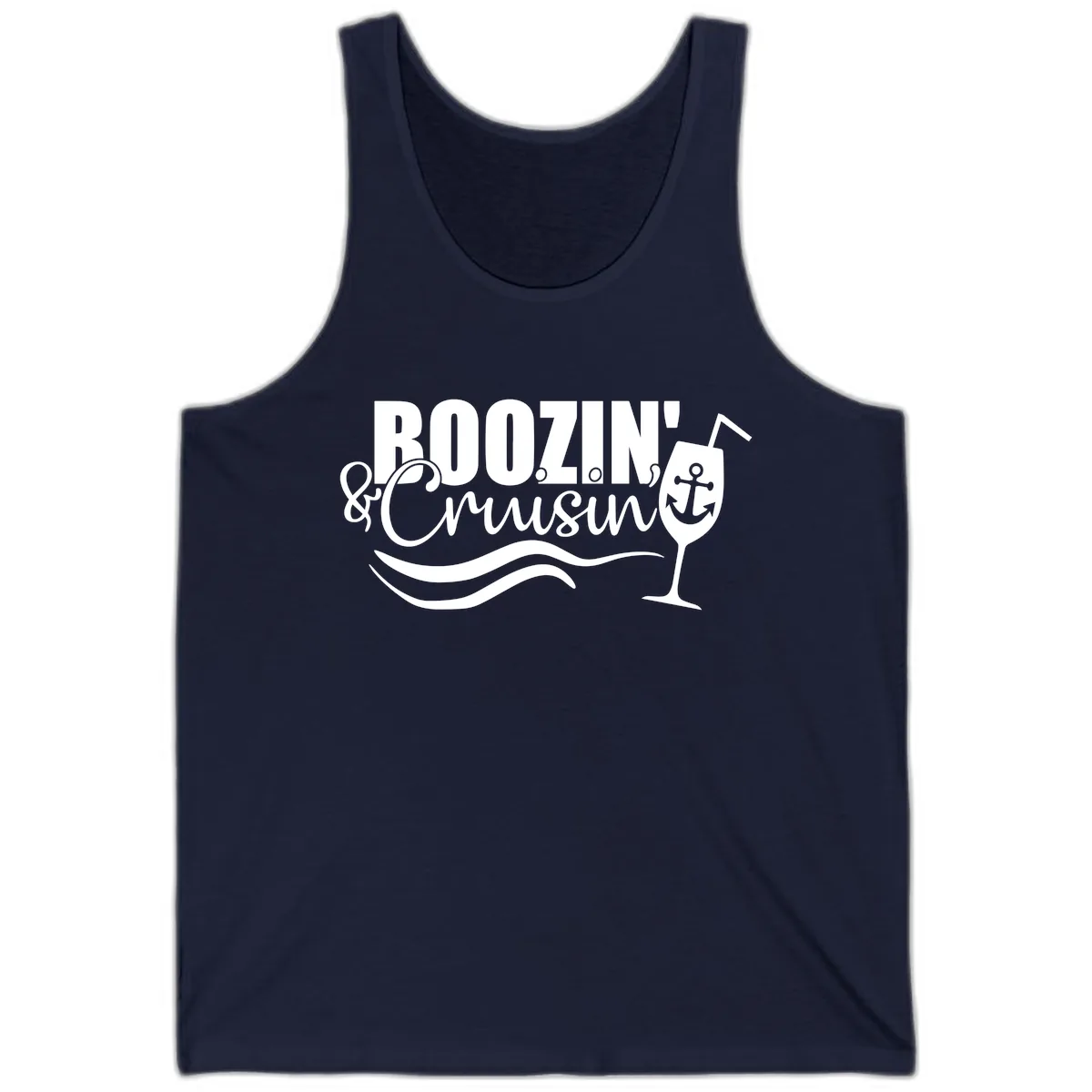 Boozin' & Cruising Nautical Design Tank in Navy