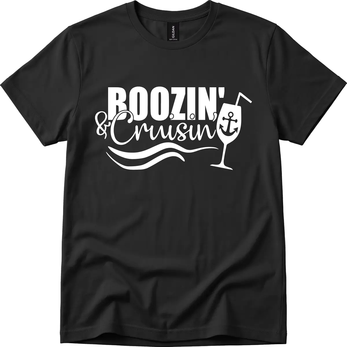 Boozin' & Cruising Nautical Design T-Shirt in Black