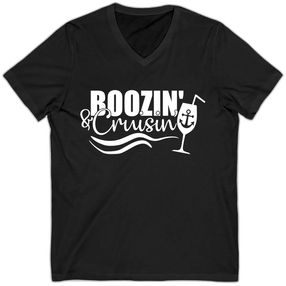 Boozin' & Cruising Nautical Design V-Neck in Black