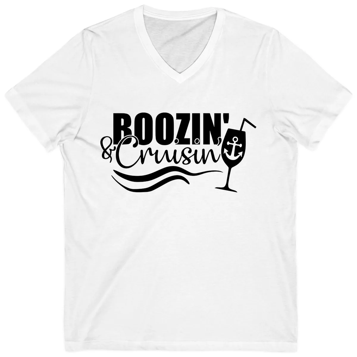 Boozin' & Cruising Nautical Design V-Neck in White