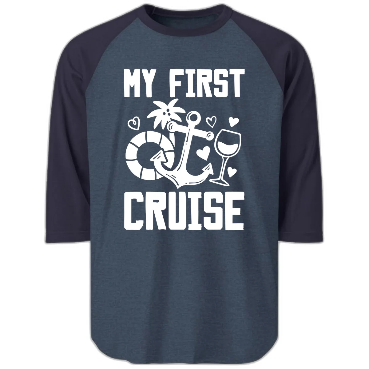 My First Cruise Raglan 3/4 in Heather Denim Navy