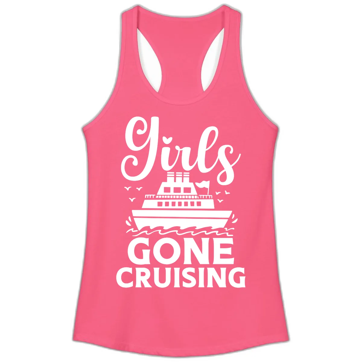 Ship All Gone Cruising Ladies Tank in Solid Hot Pink