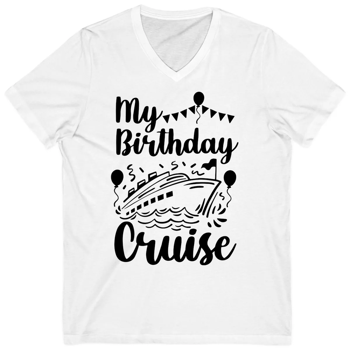 My Birthday Cruise V-Neck in White