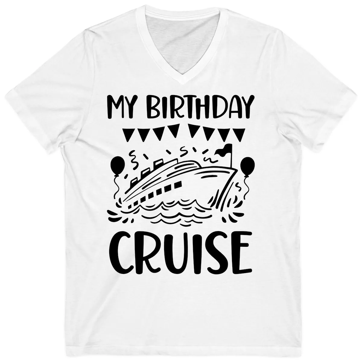 My Birthday Cruise V-Neck in White