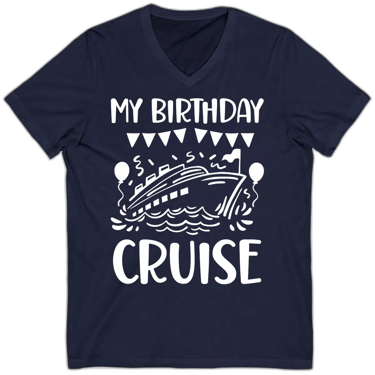 My Birthday Cruise V-Neck in Navy