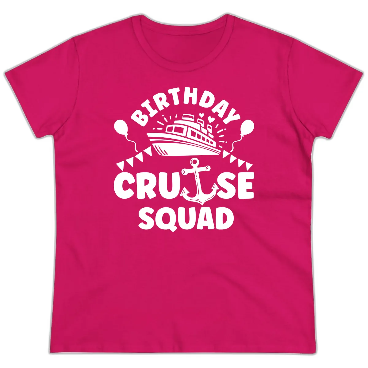Birthday Cruise Squad Ladies Tee in Heliconia