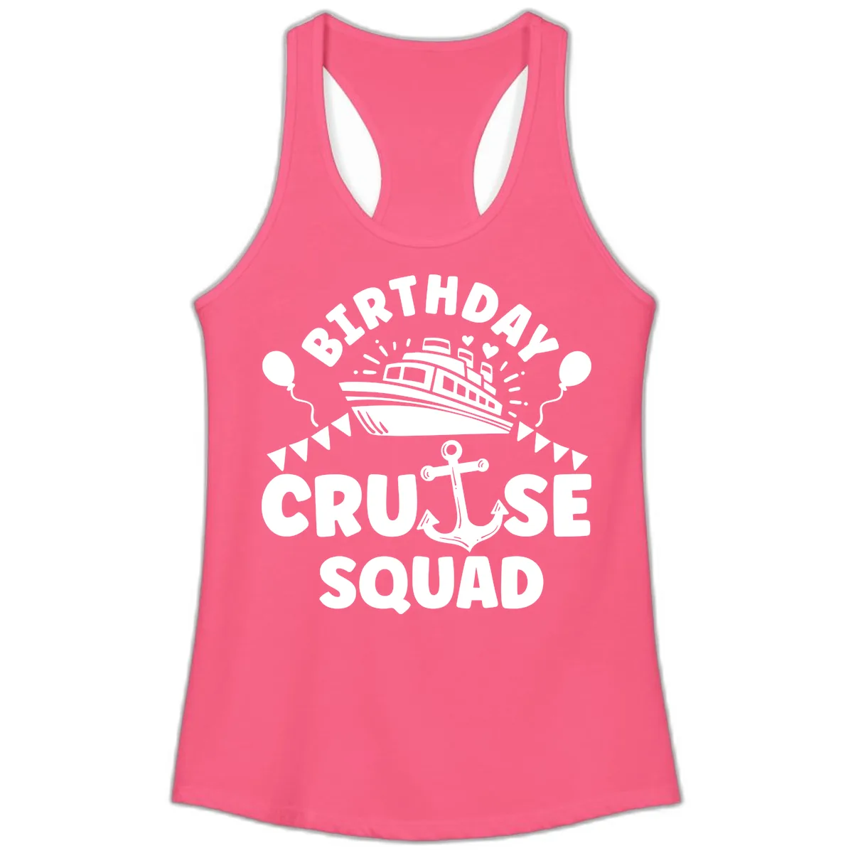 Birthday Cruise Squad Ladies Tank in Solid Hot Pink