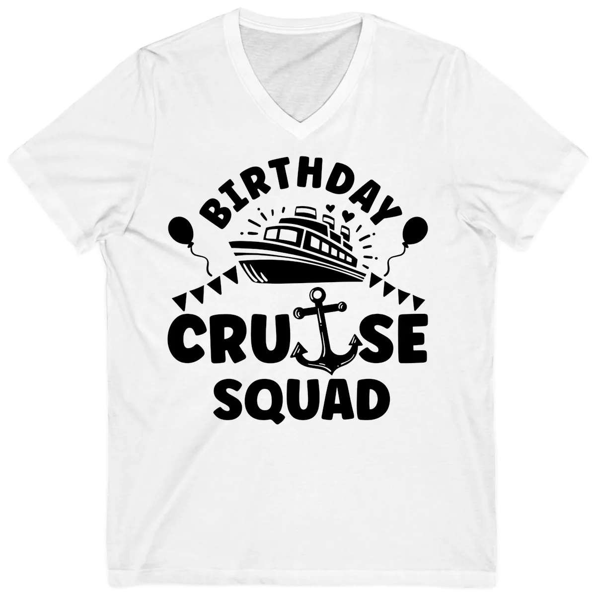 Birthday Cruise Squad V-Neck in White
