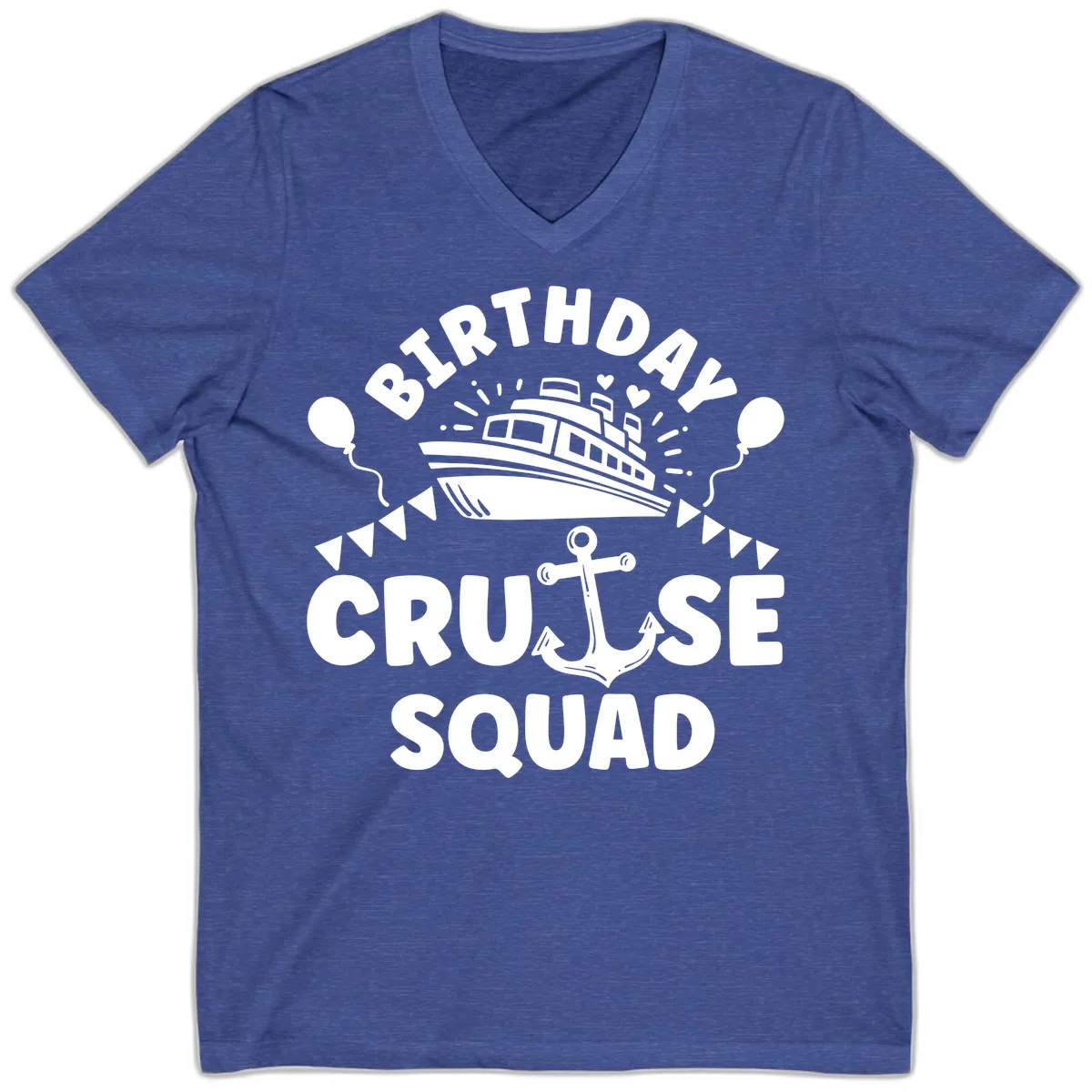 Birthday Cruise Squad V-Neck in Heather True Royal