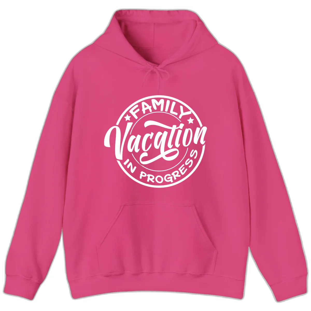 Family Vacation Badge Hoodie in Heliconia