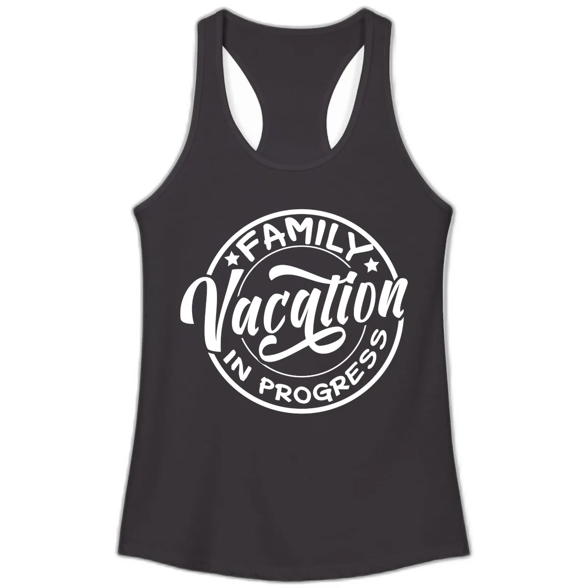 Family Vacation Badge Ladies Tank in Black